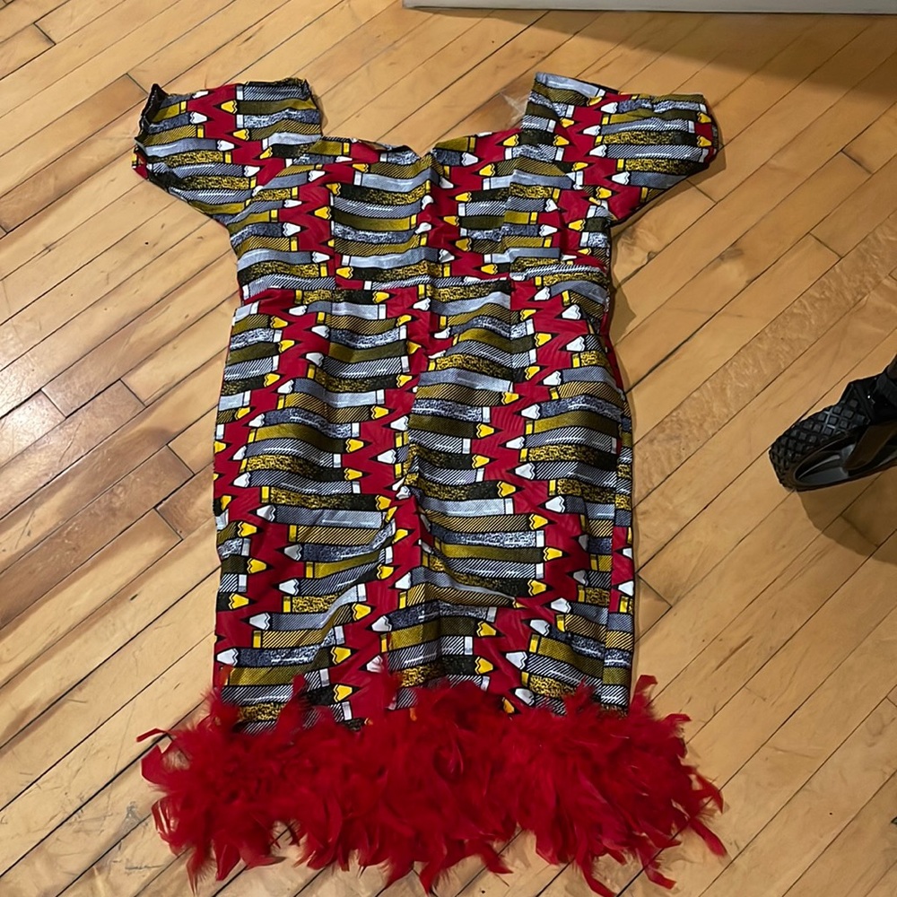 Custom dress with feathers brand new
